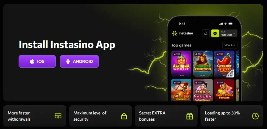 Instasino app downloaden met exclusieve mobiele bonussen